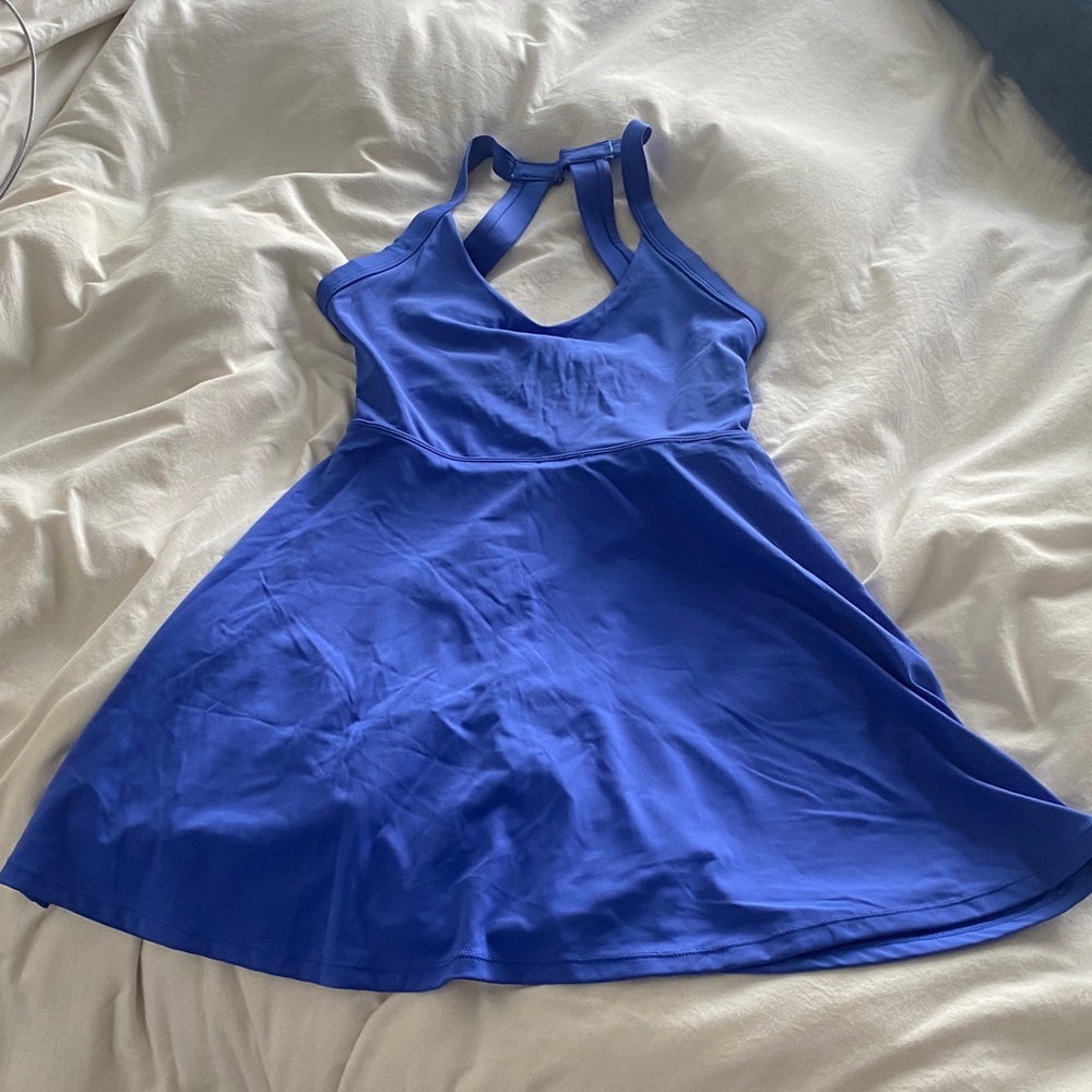 Backless twisted flare active dress (similar to Halara). Small, blue